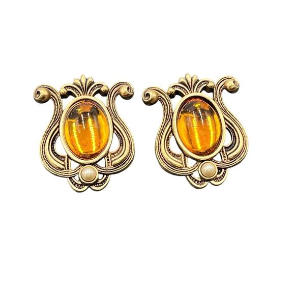 Swarovski SAL Brown Amber Crystal Maltese  Cross Set Large Pierced Earrings - Picture 1 of 8